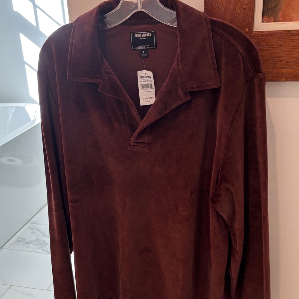 Todd Snyder Men's Dark Brown Velour Polo